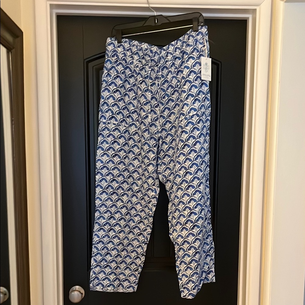 Sigrid Olsen Blue and White Cropped Pants with Geometric Print